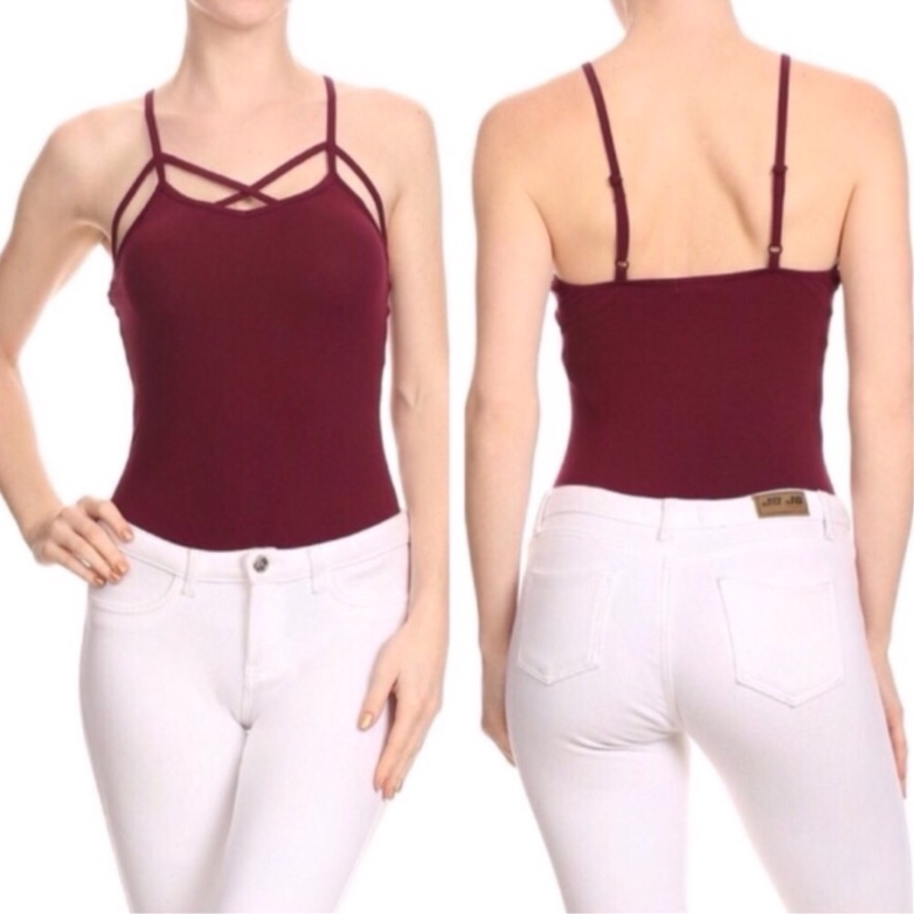 Sexy Burgundy Caged Bodysuit - Picture 1 of 2